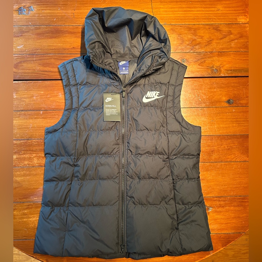 Nike Down Puffer Vest Women Large Black Sportswear - Full Zip puffer Vest